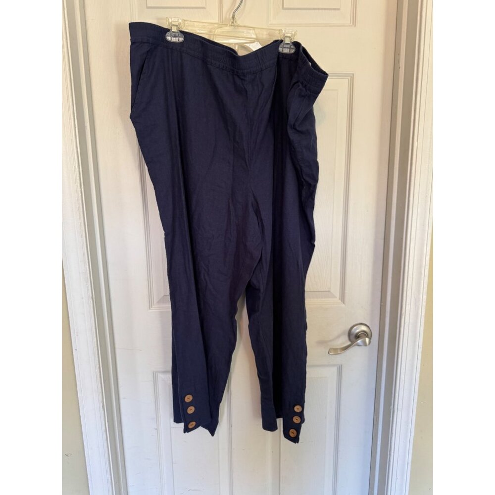 Naturals D&Co Blue Wide Leg Linen Blend Pull On High Rise Pants 3X NWT